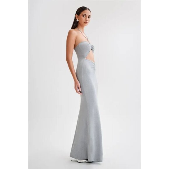 Meshki Lilith Reflective Knit Maxi Dress in Silver - Picture 3 of 9